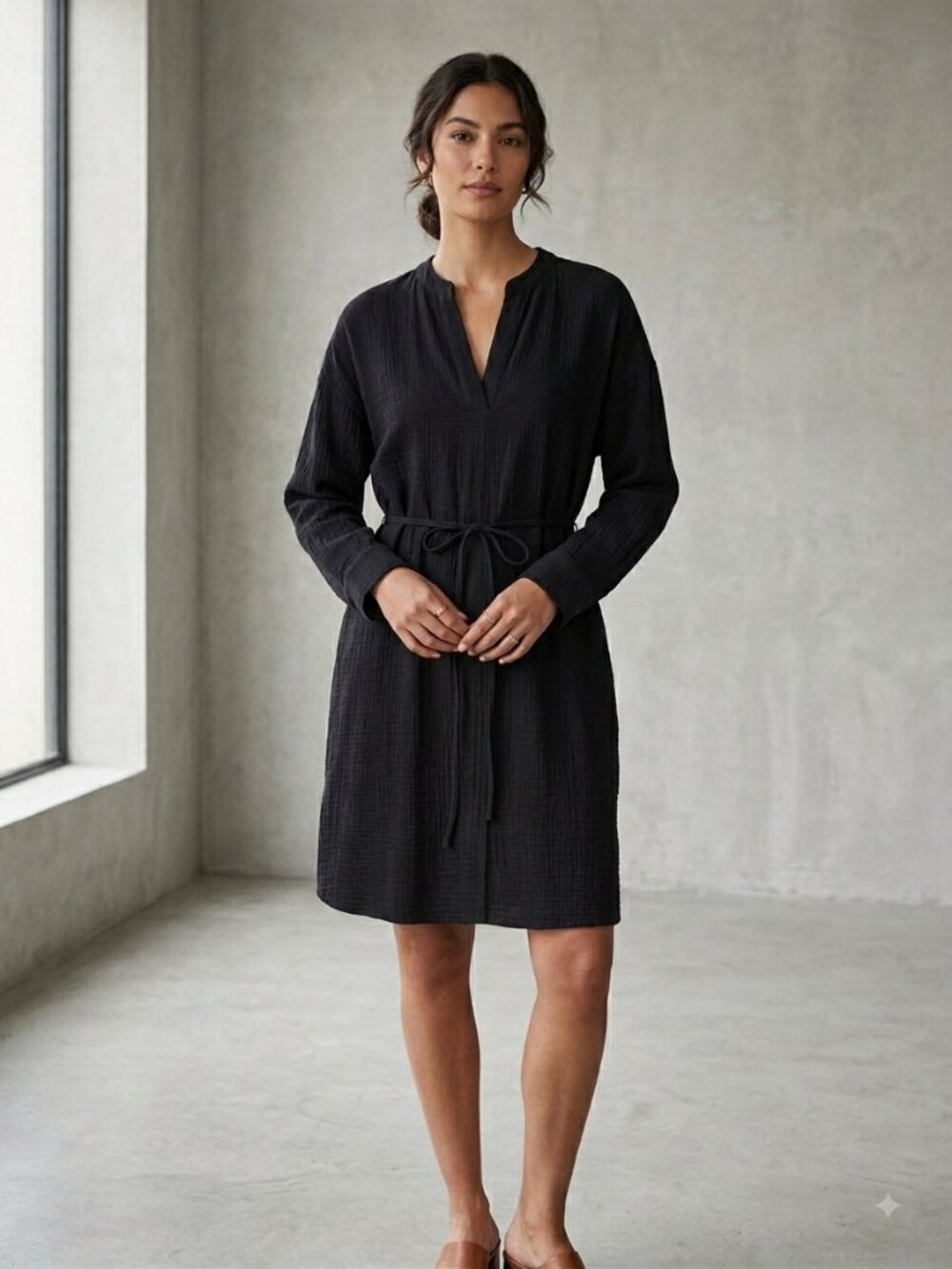Joe Fresh Cotton Gauze Long Sleeve Belted Shirtdress Size XL Coastal Minimalist